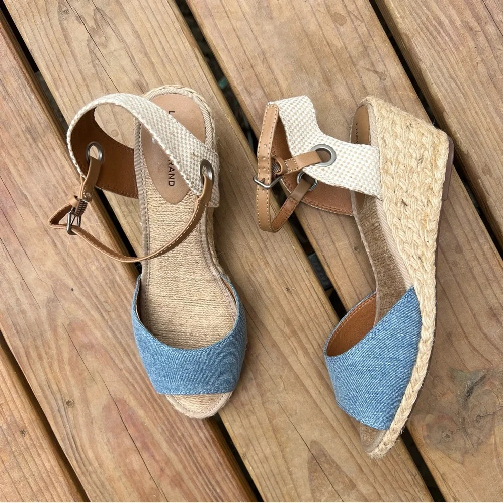 Lucky Brand wedge denim ankle strap sandal